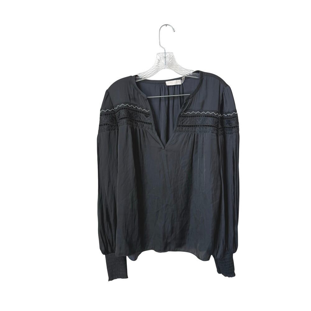 Ramy Brook V-Neck Long Sleeve Black Blouse Size Medium